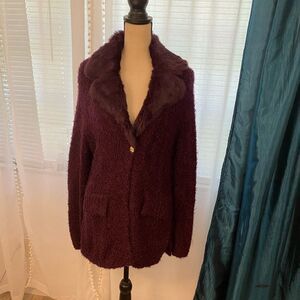 Michelle Nicole real rabbit fur collar cardigan, L